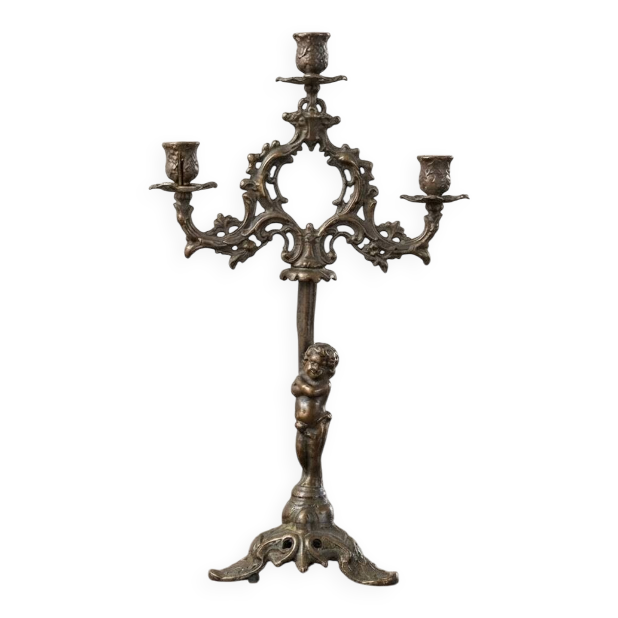Ancien chandelier en bronze avec putto, XIXe s.