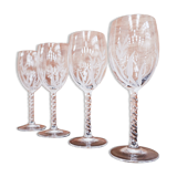 Set of 4 Vintage Engraved Crystal White Wine Glasses