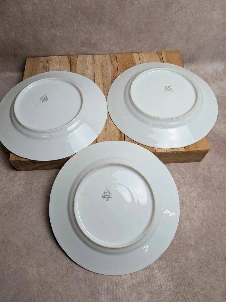Set of 3 vintage flat plates in Jugoporcelan porcelain – Yugoslavia