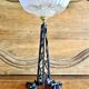 Art Deco wrought iron lamp with 3 rose glass daisies Ezan 1930