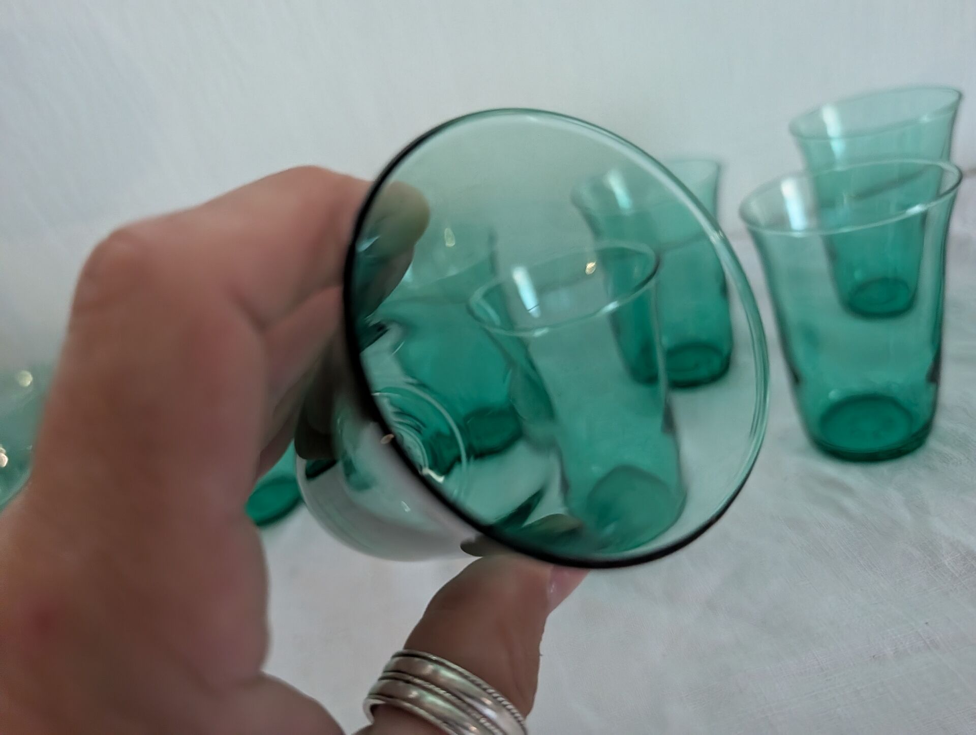 10 green Lesieur glasses – 1960s-1970s