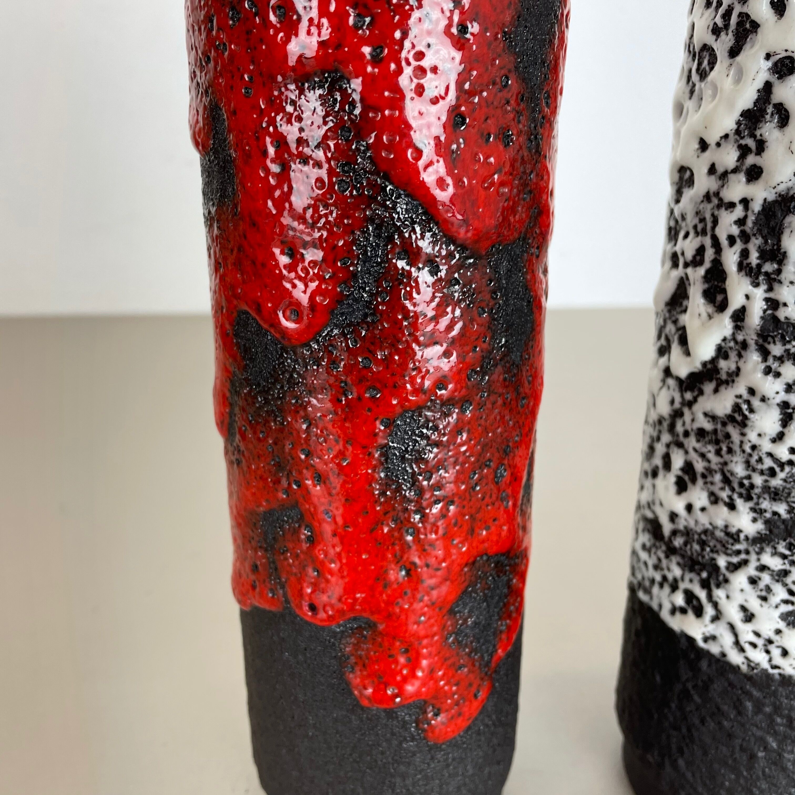 Set of Two Pottery Fat Lava Vases "Black-red-white" by Jopeko, Germany, 1970s