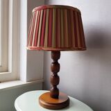 Vintage wooden table lamp with pleated fabric lampshade 1970