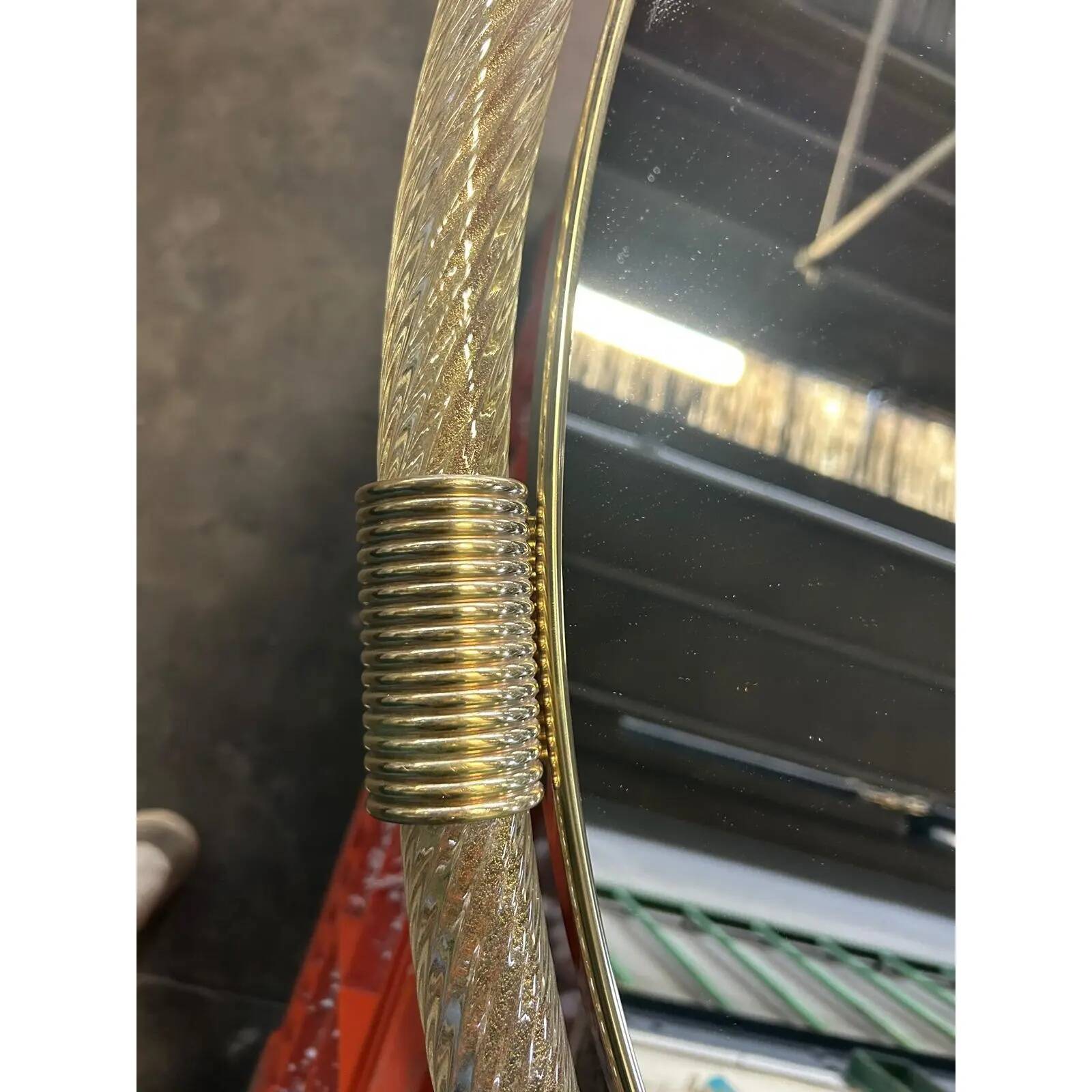 Large-Scale Venetian Murano Glass Wall Mirror with Gilt Torchon–Torciglione