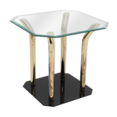 Table d'appoint italienne en verre coupé et laiton, années 1970