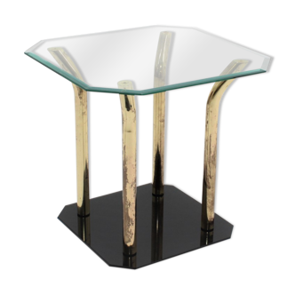 Table d'appoint italienne en verre coupé et laiton, années 1970