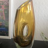 Yellow art deco vase in Murano style