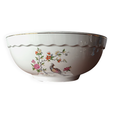 Saladier vintage, porcelaine Vitriam France, Phoenix sur une branche fleuri