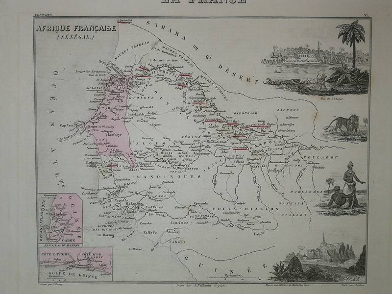Carte ancienne de L'Afrique française, Sénégal 1861