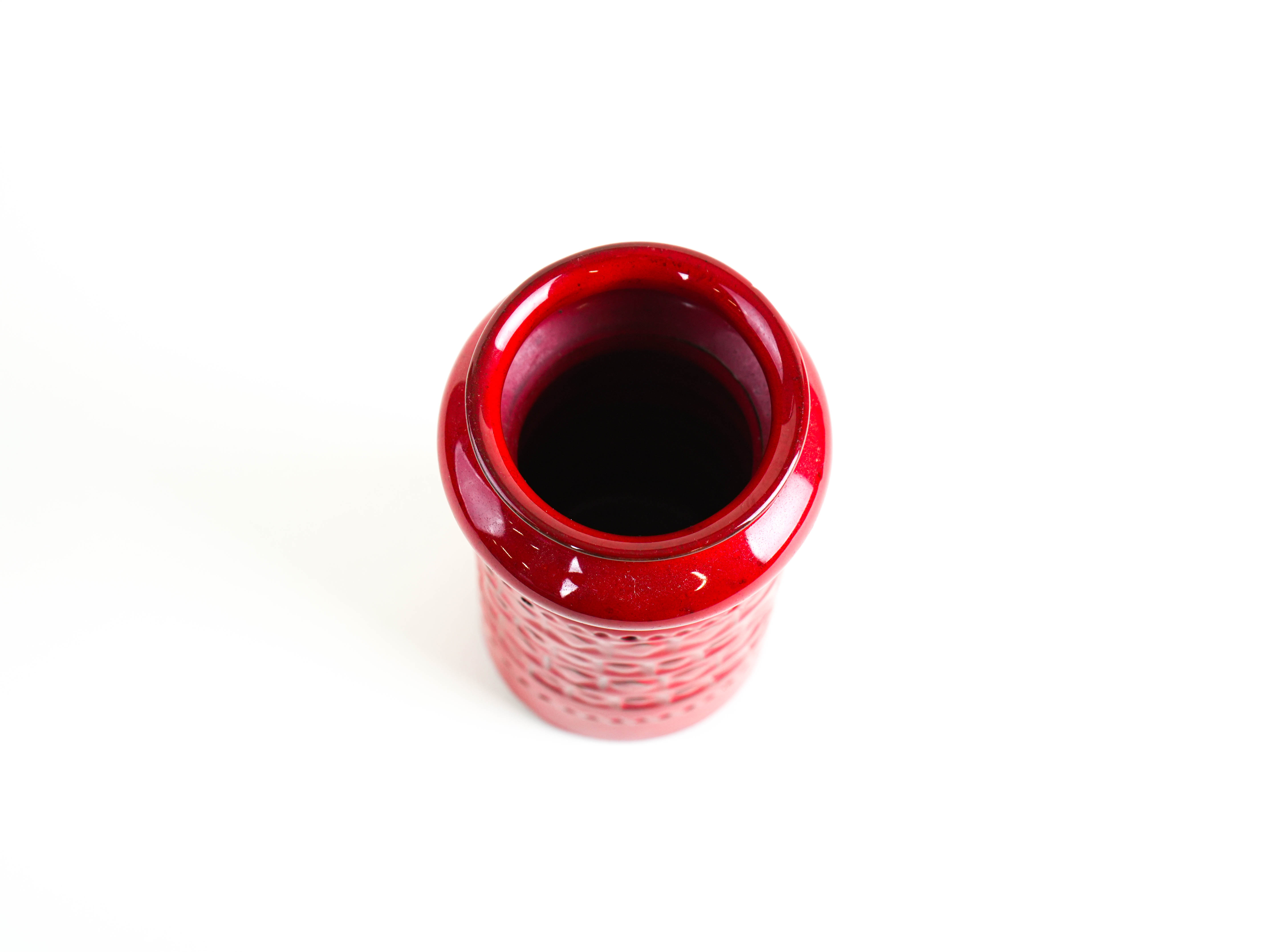 Red ceramic vase, German design, 1960s, made in West Germany