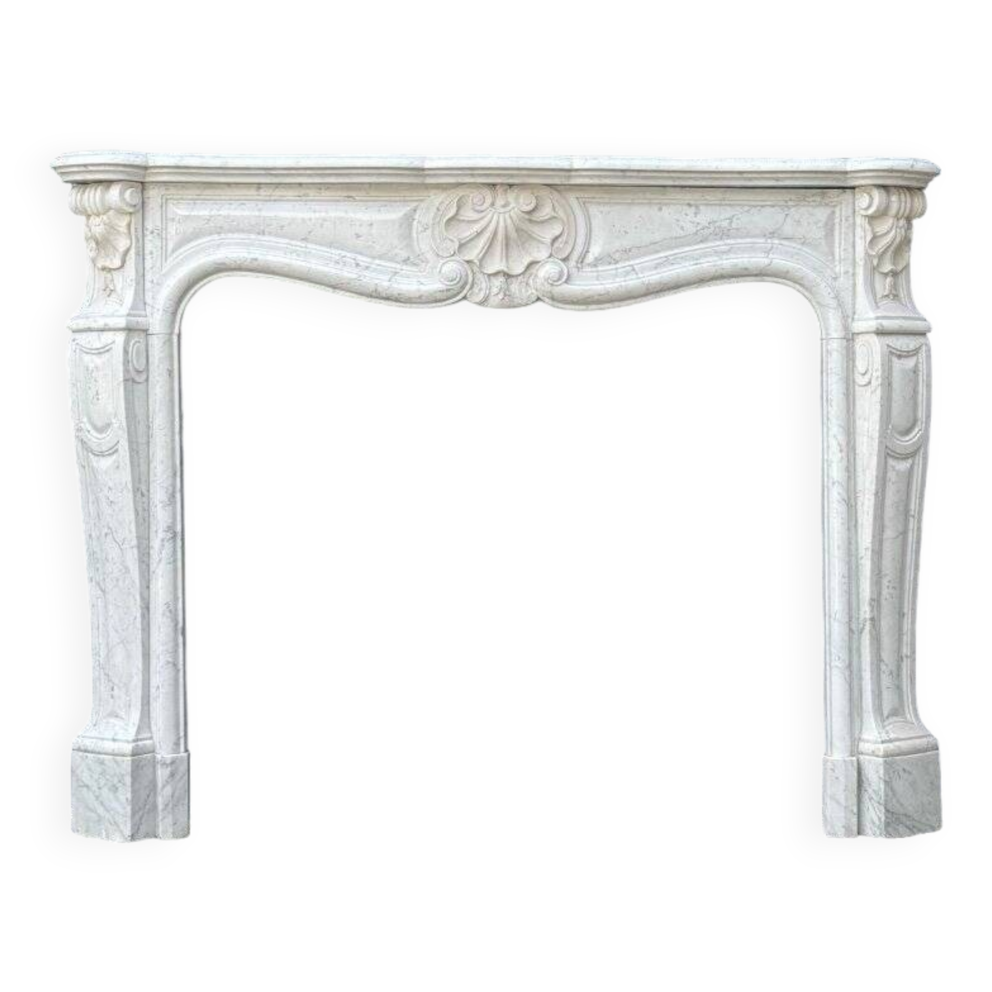 Louis XV style white Carrara marble fireplace circa 1980