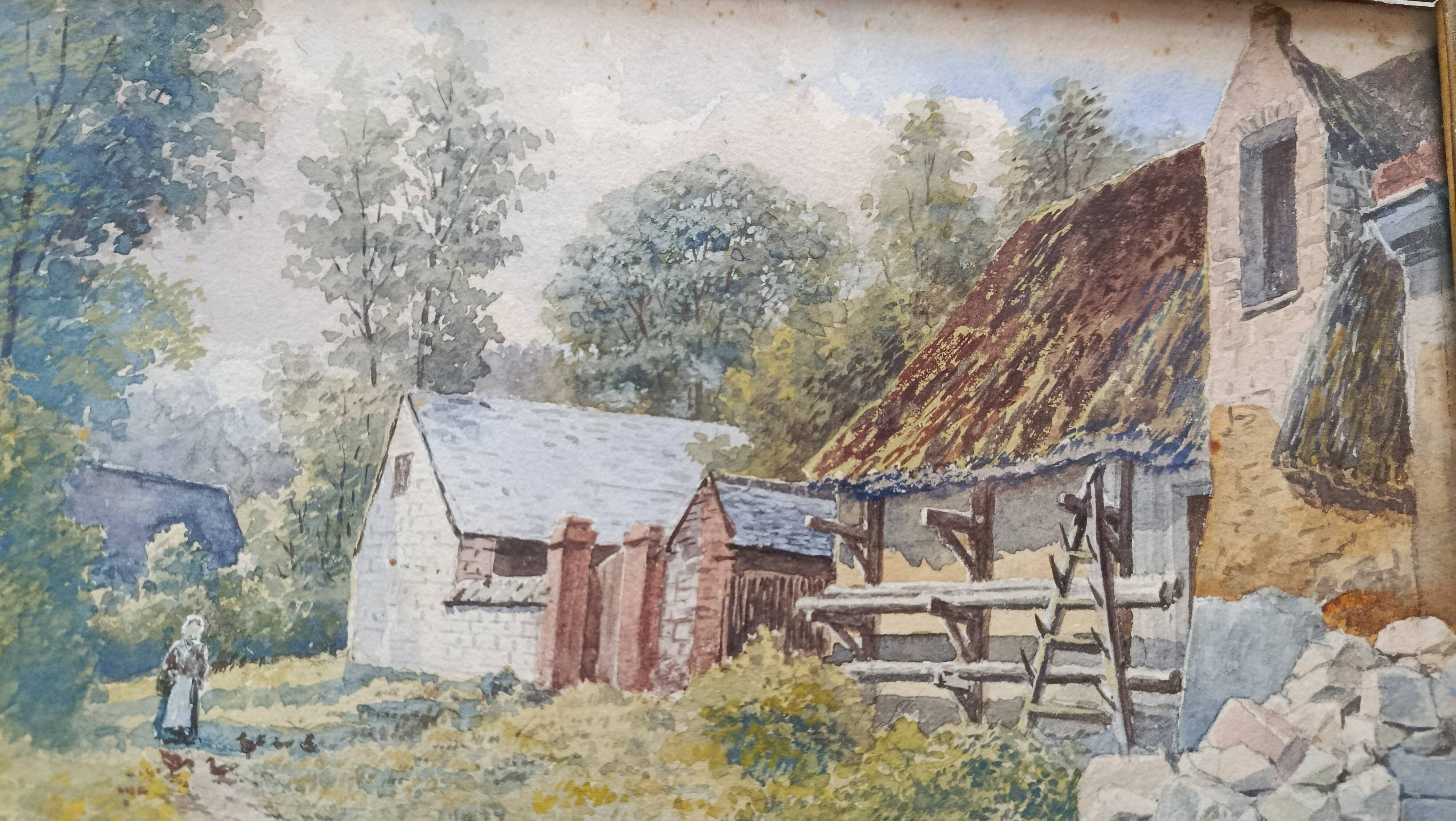 WATERCOLOR 1907 by Albert GYSEL Farm at LA MOTTE AU BOIS towards the North BOURRE