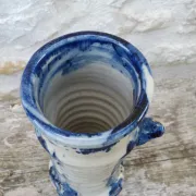 Vintage 1950 Brutalist vase in pottery with blue glazes, signed Blaso.