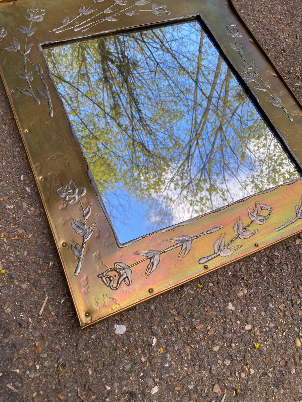 Chinese mirror in gilded brass inspired by Jean Goardère.