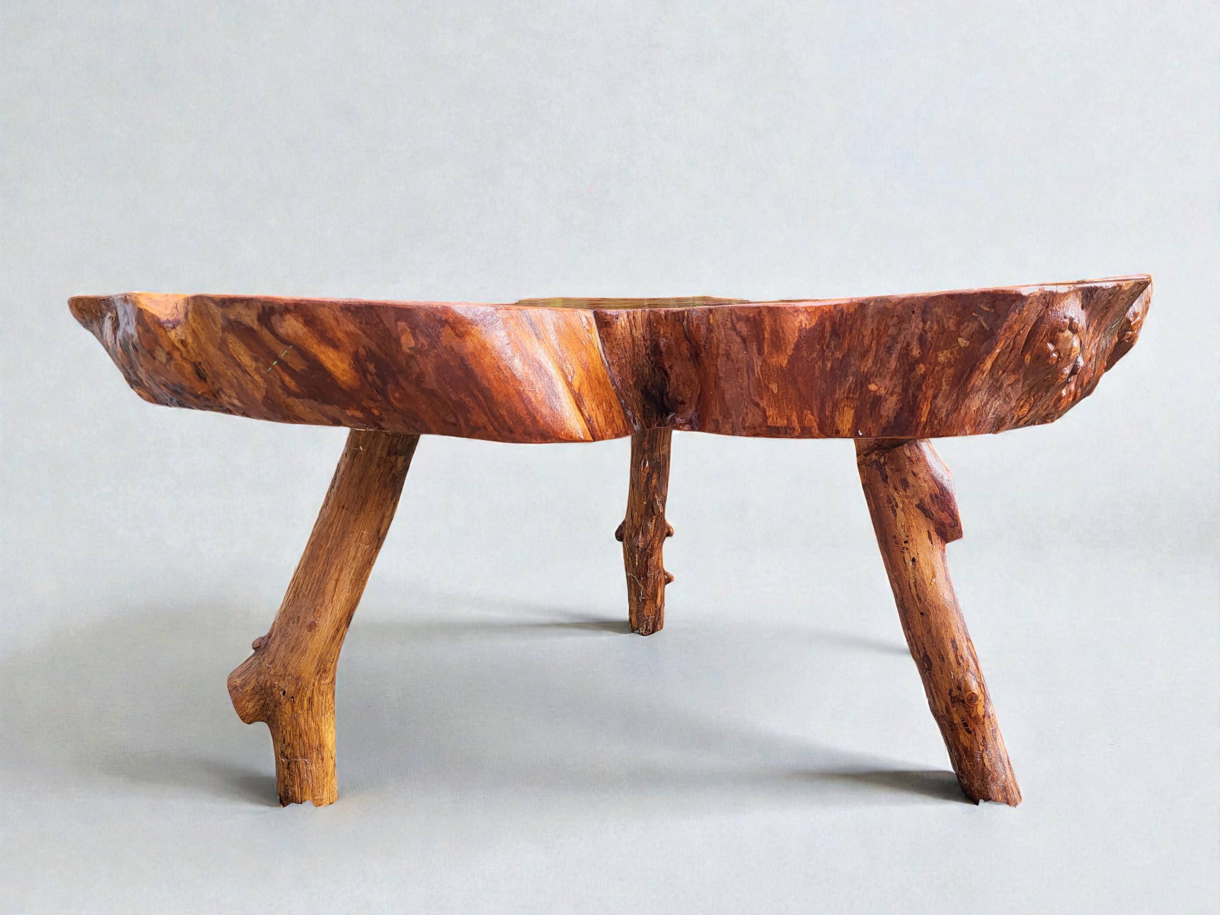 Olive root coffee table in brutalist style.