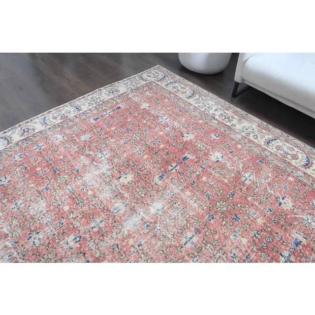 1960s Vintage Persian Handmade Wool Cotton Light Red Area Rug 280x360