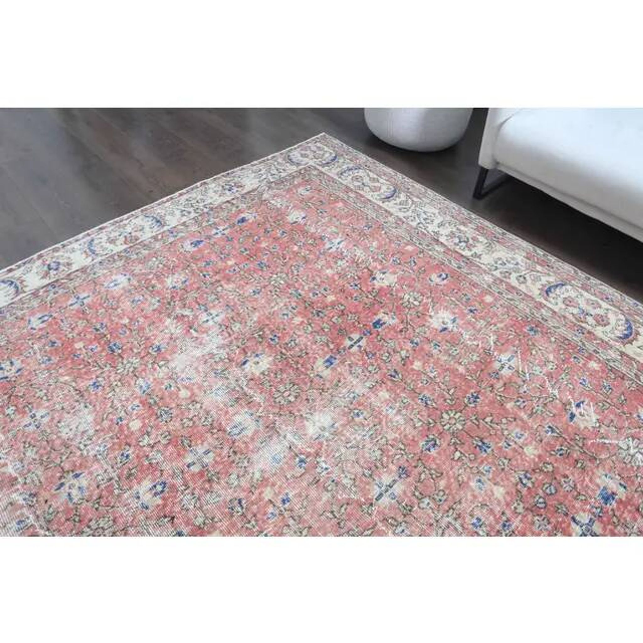 1960s Vintage Persian Handmade Wool Cotton Light Red Area Rug 280x360