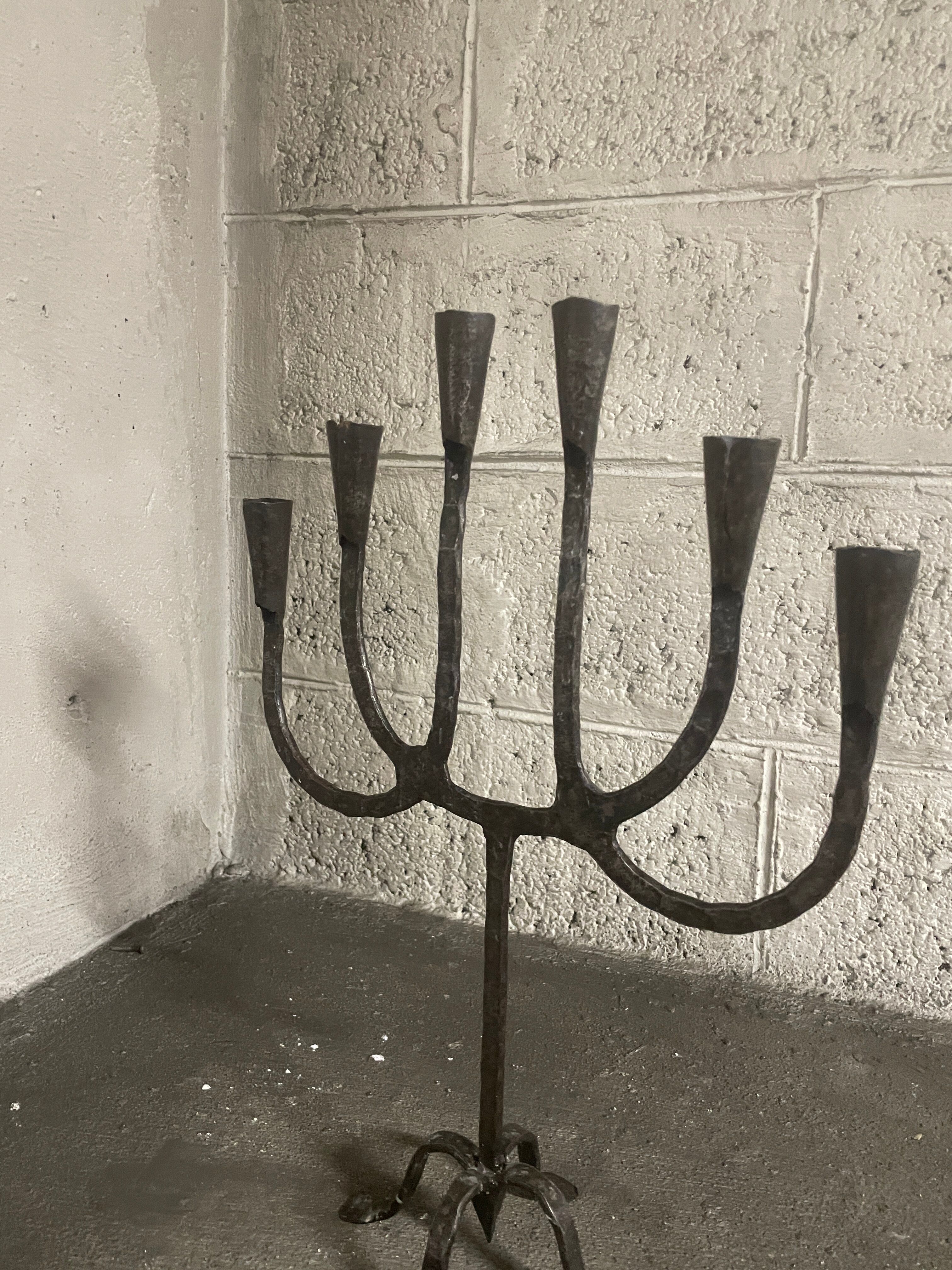 Brutalist six-light chandelier