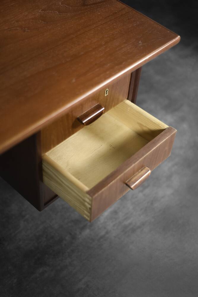 Mid-Century Danish Scandinavian Modern Teak Bilateral Desk with Drawers, 1960s