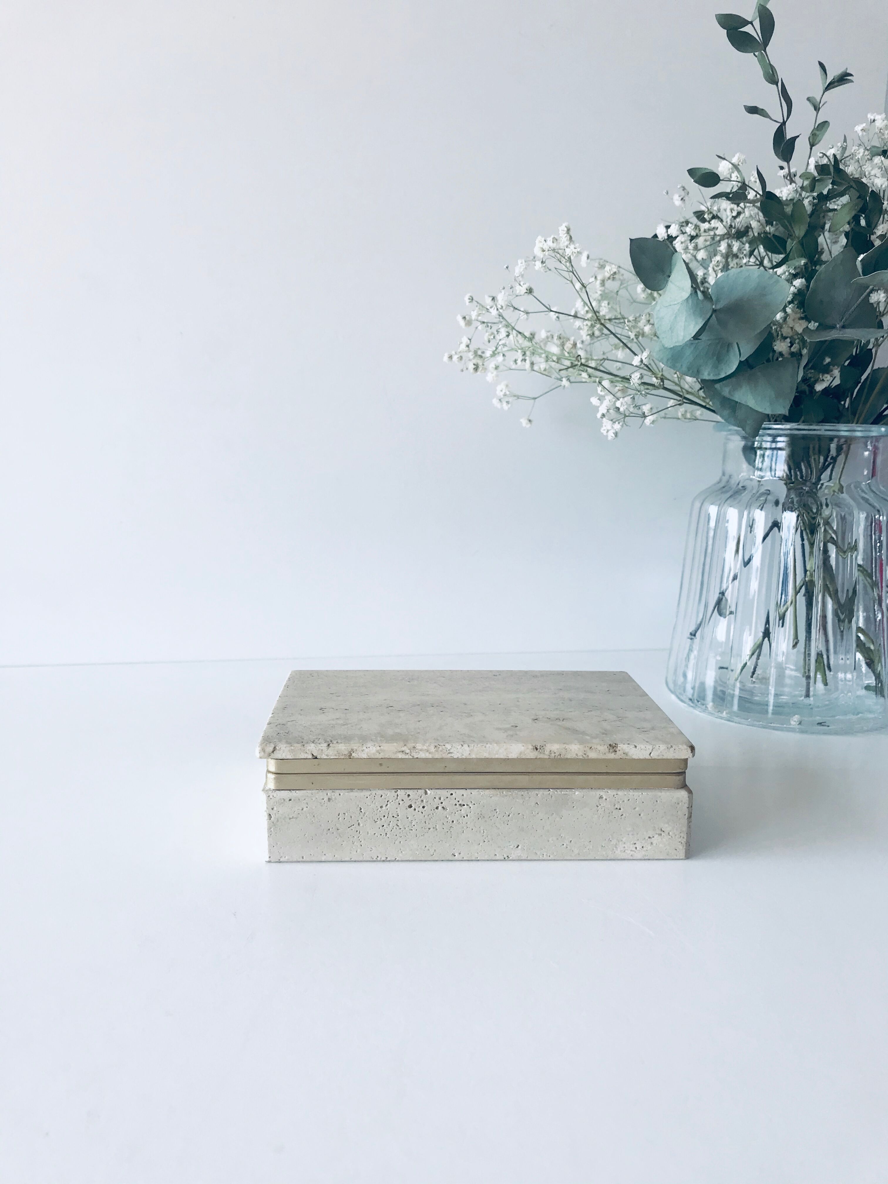 Travertine and brass box