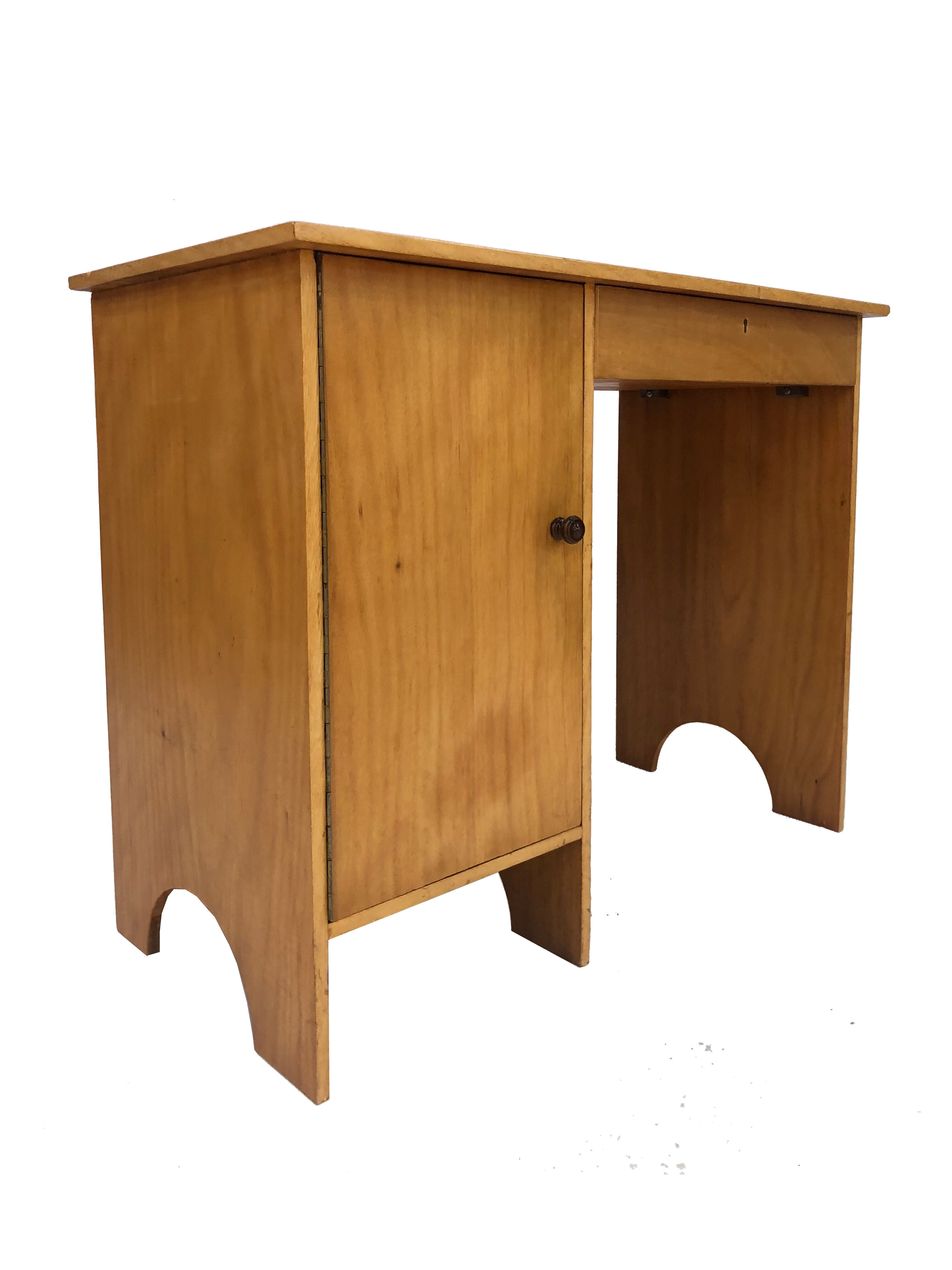 Art deco birch wood compact desk 1960