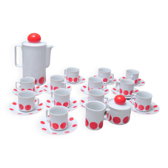 Service à café porcelaine à pois rouge Années 70