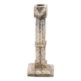 Moroccan candle holder in carved beige stone, 1970s