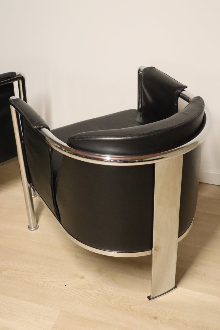 Pair of armchairs in synthetic leather and chromed metal, 1970