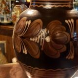 Hungarian pottery vase floral decor brown tone signed mhv