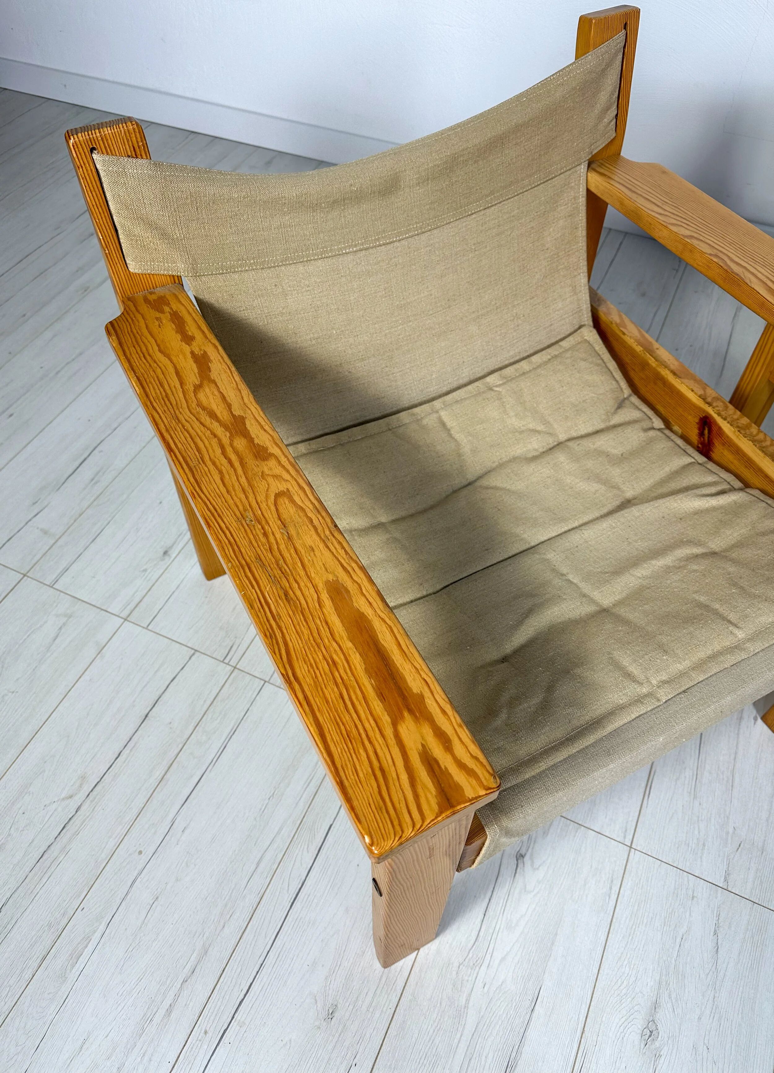 '70s set of 2 pine & canvas lounge chairs by Erik Wørts for IKEA