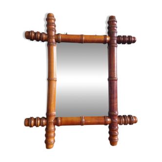 Mirror with turned bamboo-style wooden frame 40x34 cm