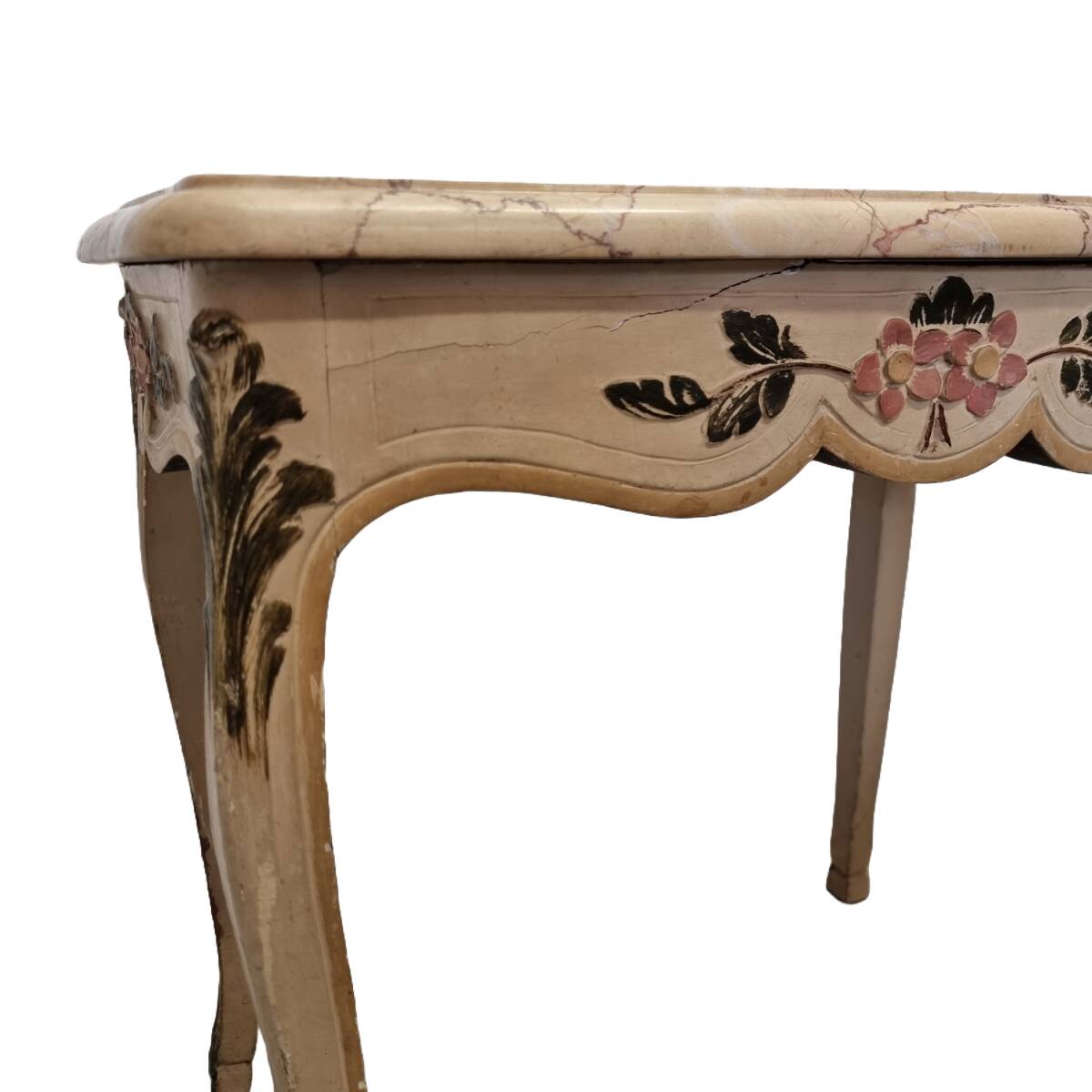 Table peinte classique vintage avec plateau en marbre, années 1950
