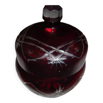 Red/burgundy bohemian crystal sugar bowl