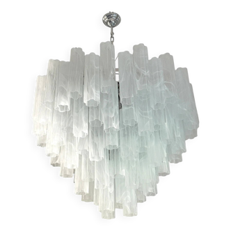 Oversized Veined White Alabastro “Tronchi” Murano Glass Chandelier by Simoe