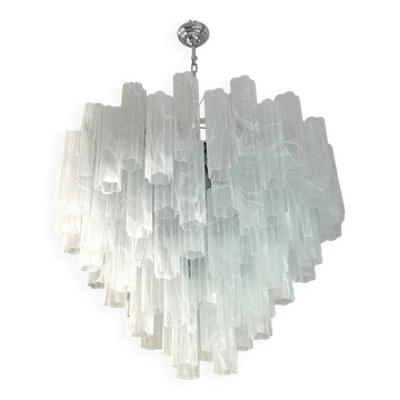 Oversized Veined White Alabastro “Tronchi” Murano Glass Chandelier by Simoe
