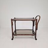 Italian Bas Card or Trolley in Bentwood and Smoked Glass, 1970's