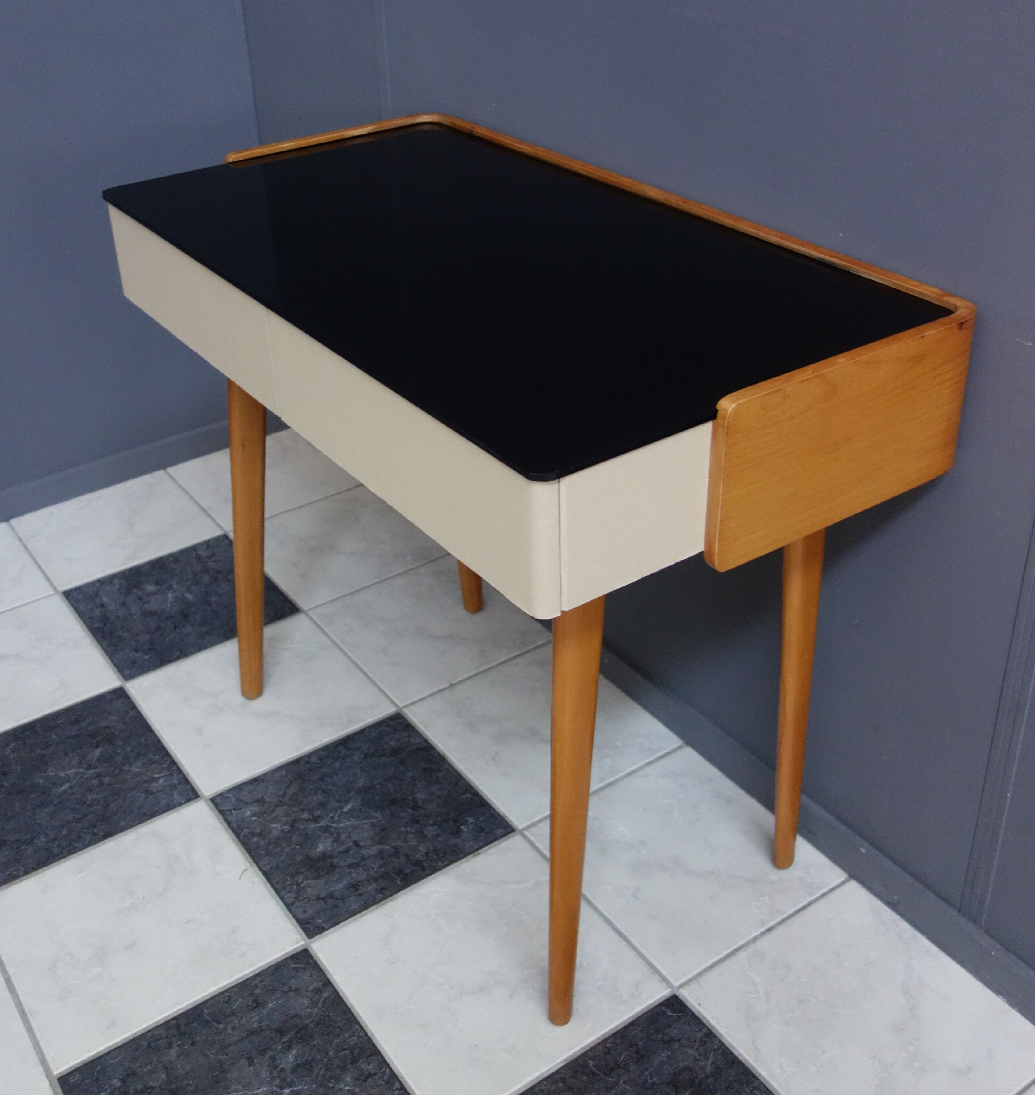 Writing desk table with Black Opaxit glass top 1960s