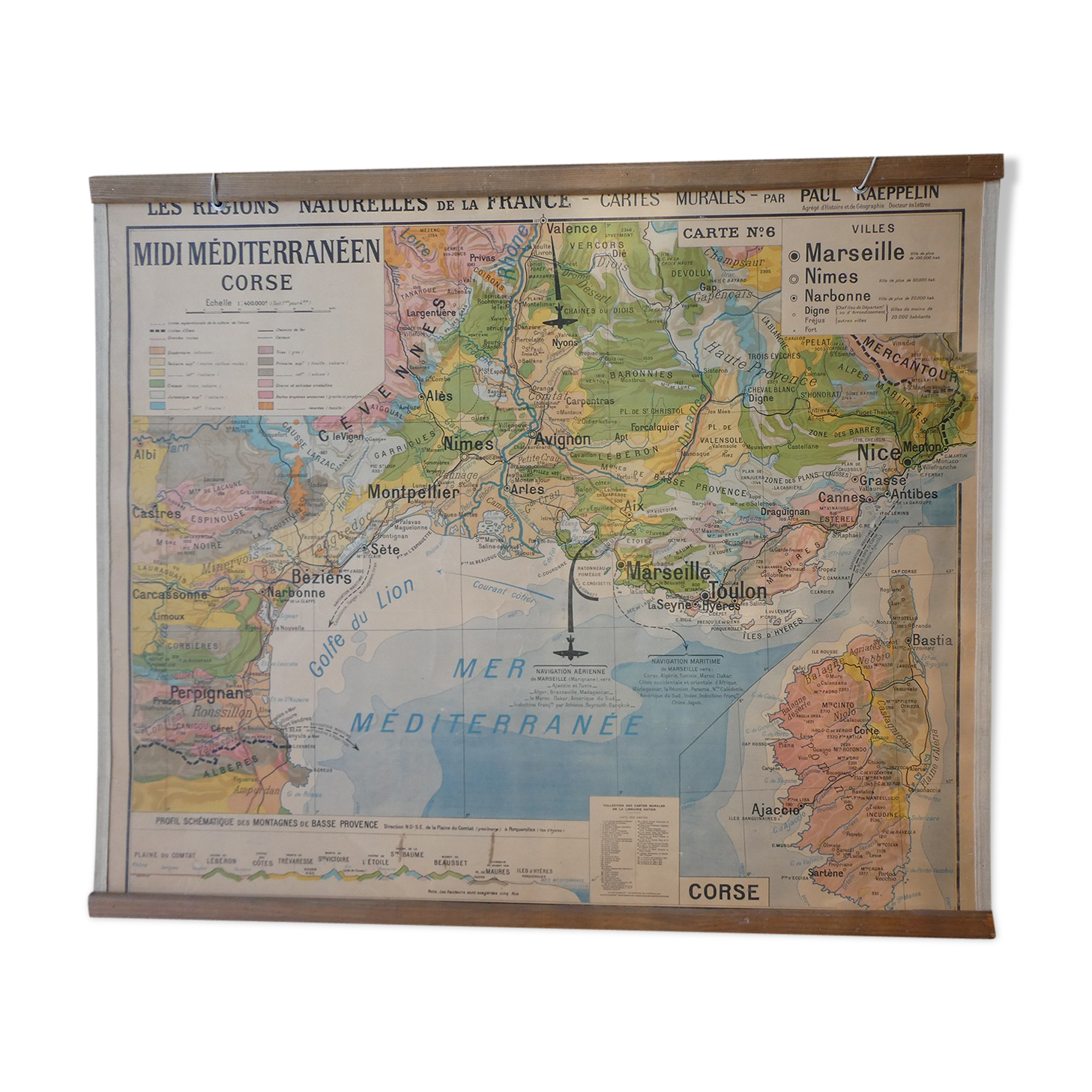 Ancient school map "Midi Mediterranean and Corsica" - Paul Kaeppelin
