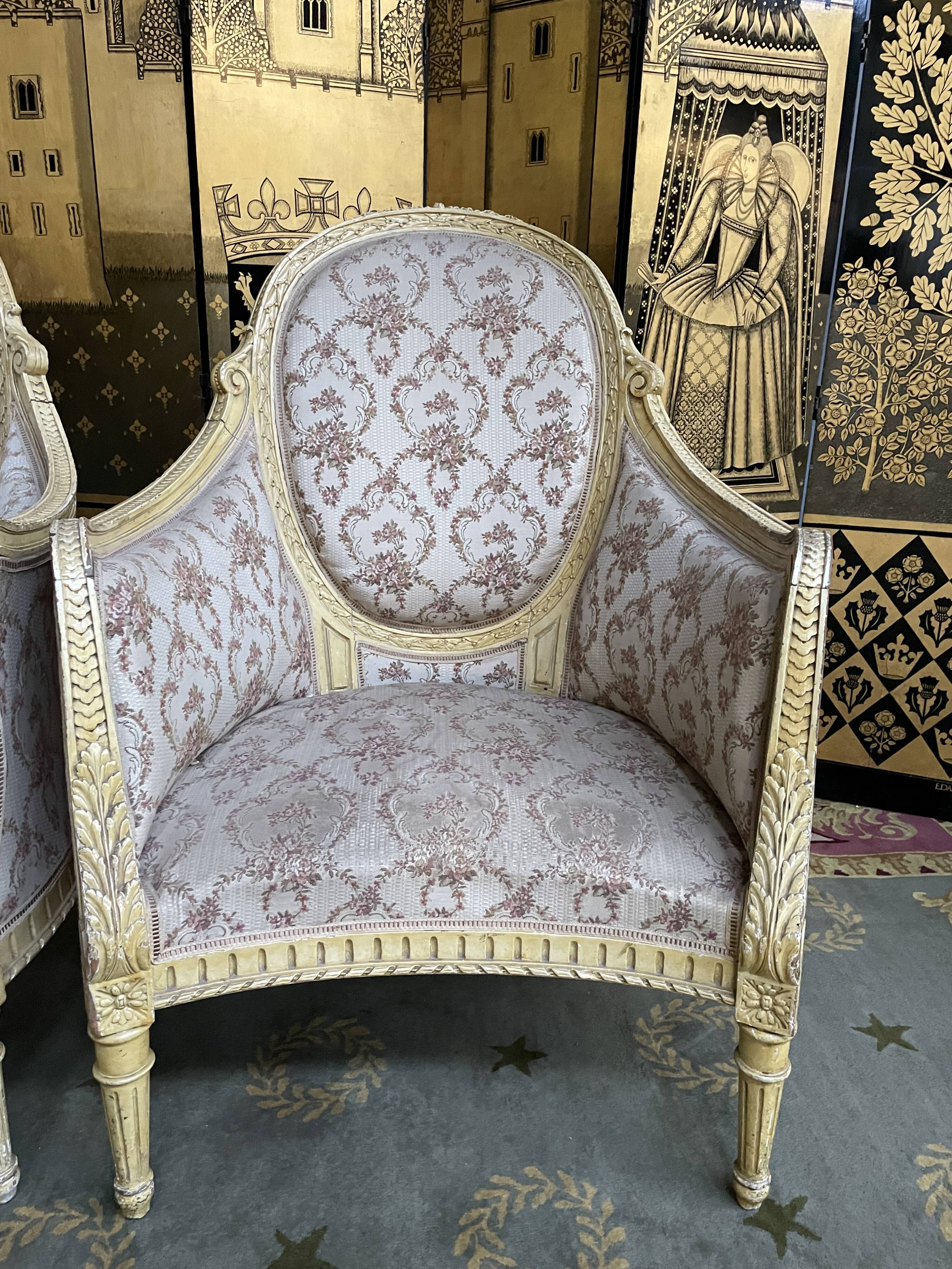 Pair of shepherdess armchairs in Louis XVI 1900 style