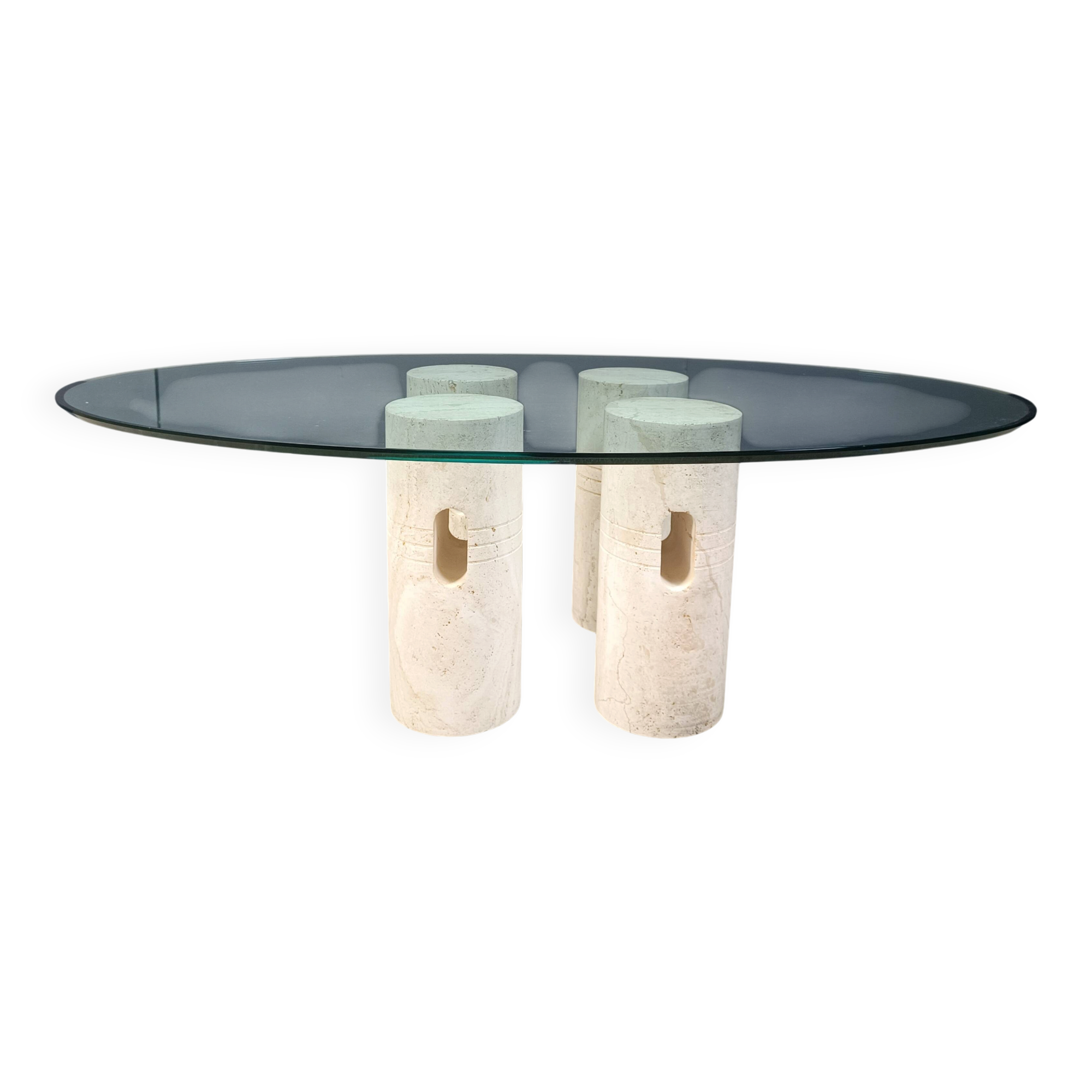 Vintage travertine and glass coffee table, 1970s