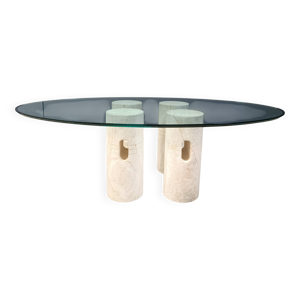 table basse vintage en - travertin