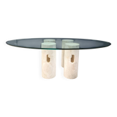 Vintage travertine and glass coffee table, 1970s