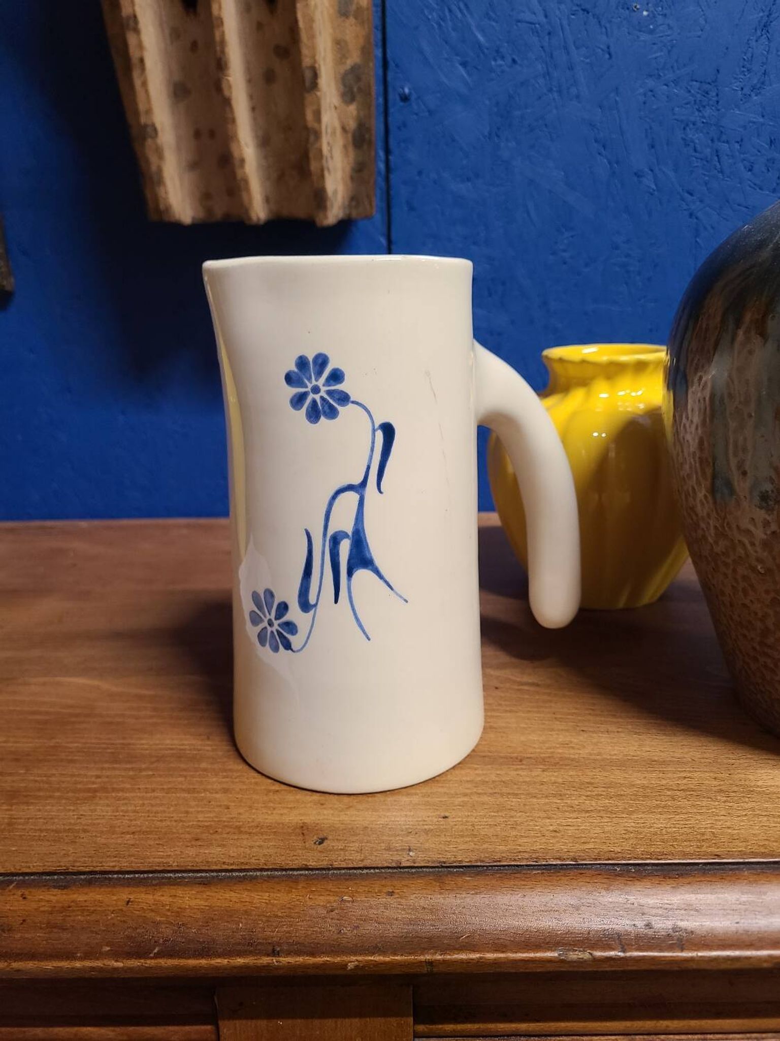 Modernist ceramic pitcher, signed polychrome decoration