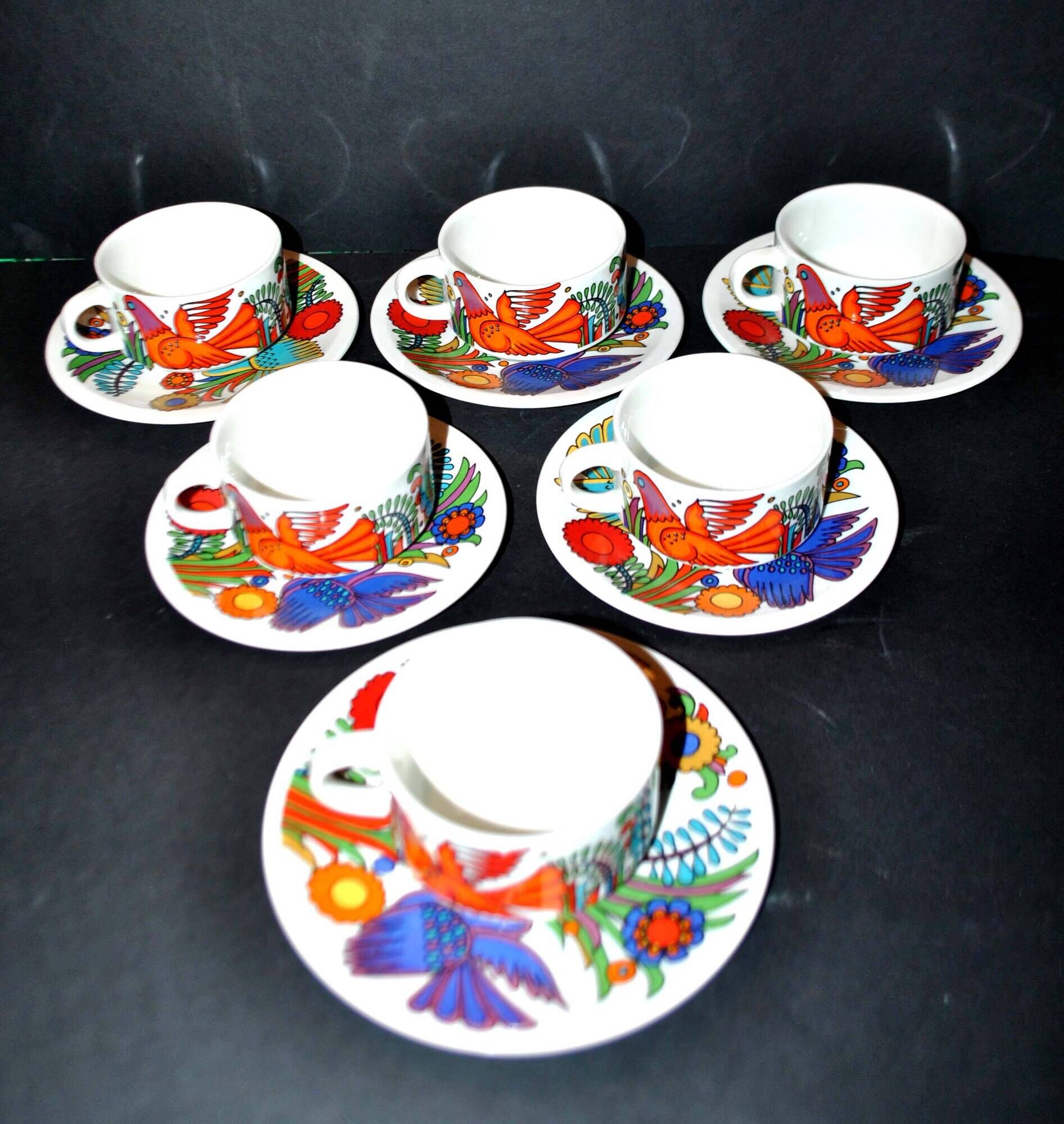 Lot 6 colorful bird cups acapulco by villeroy-boch vintage 1960-1970