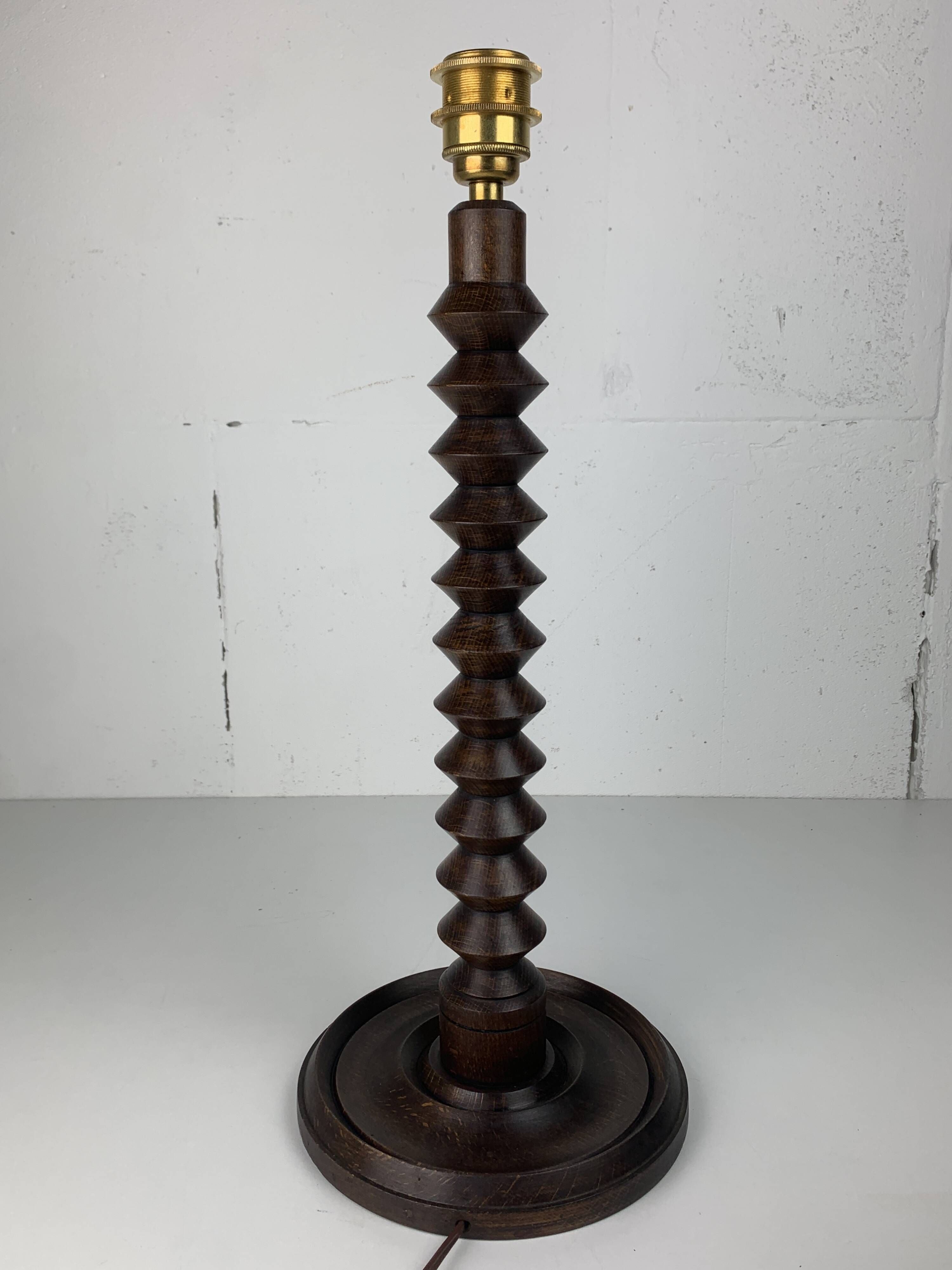 French wood turned table lamp in the style of Charles Dudouyt, 1950s