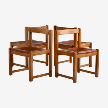Coganc leather pine chairs Ate Van Apeldoorn 1960s