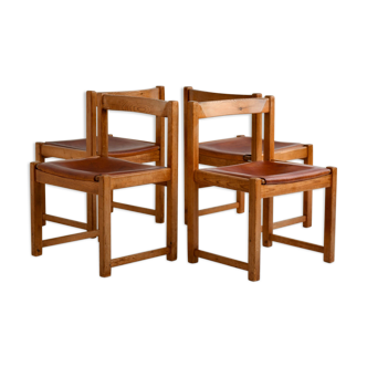 Coganc leather pine chairs Ate Van Apeldoorn 1960s