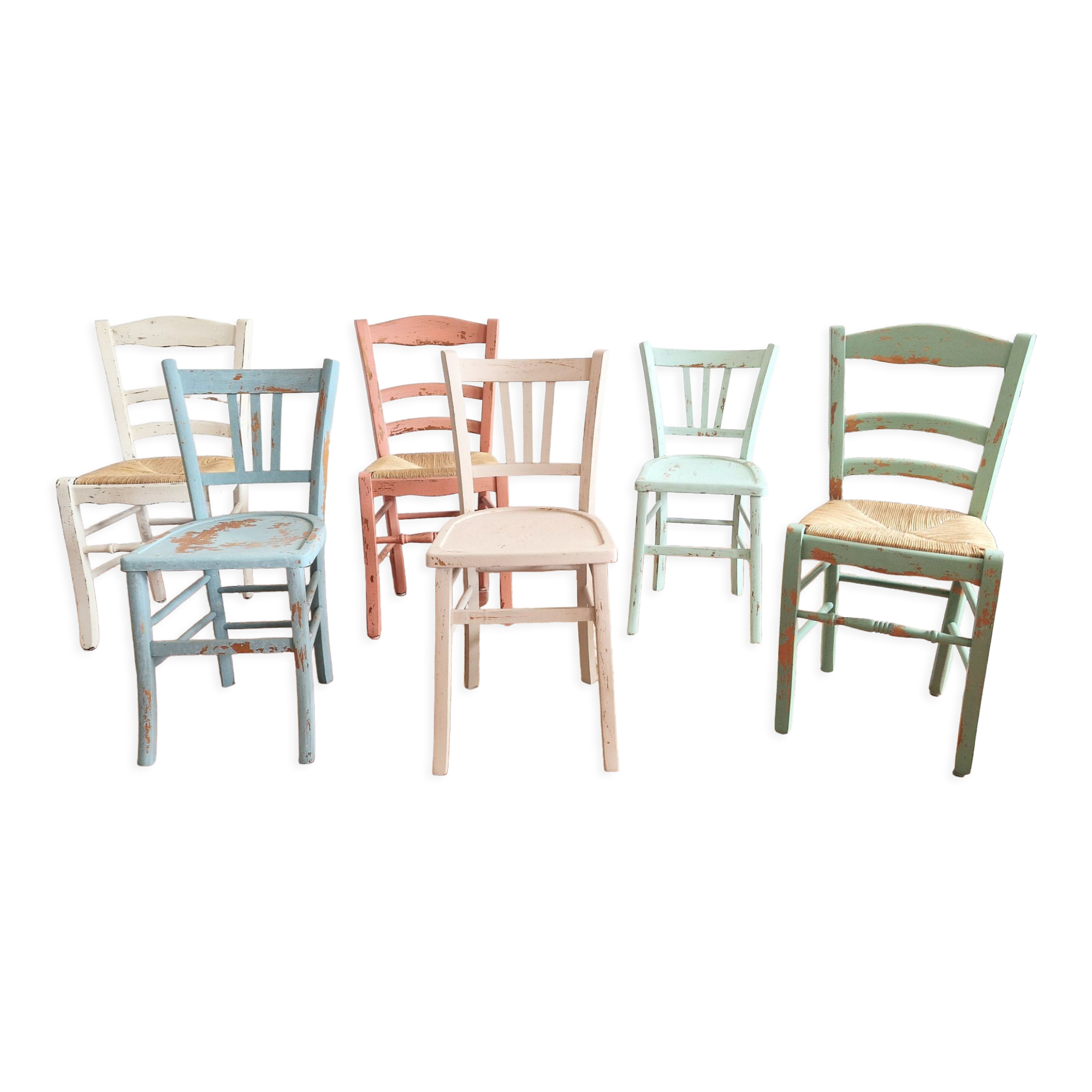 Lot de 6 jolies chaises patinées