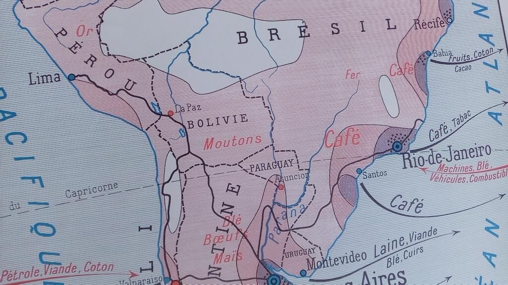 School poster wall map Rossignol Montmorillon South & North America