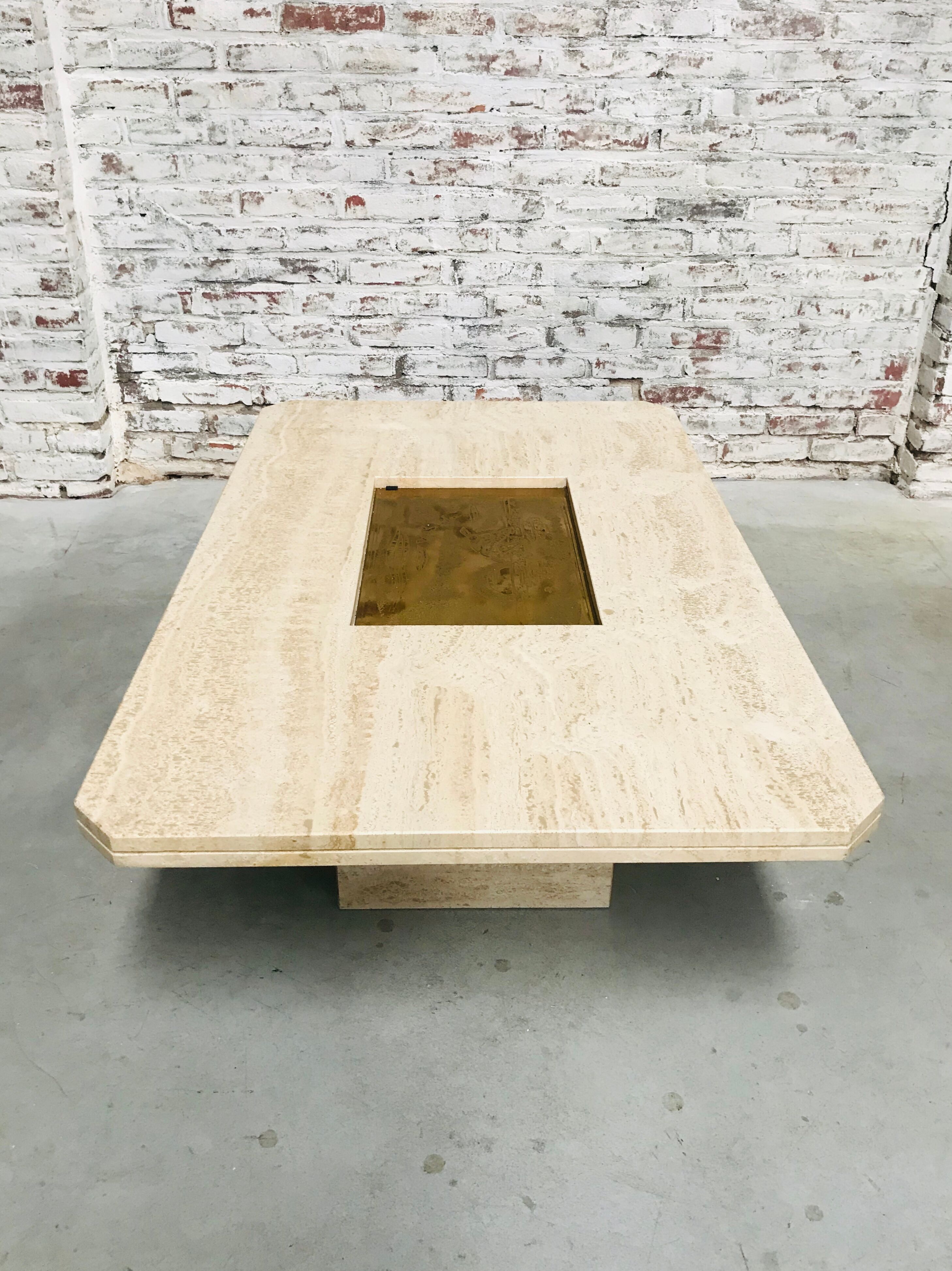 Vintage travertine coffee table by Georges Mathias